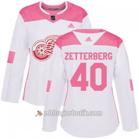 Dame Ishockey Detroit Red Wings Tröja Henrik Zetterberg 40 Adidas 2017-2018 Vit Rosa Fashion Authentic